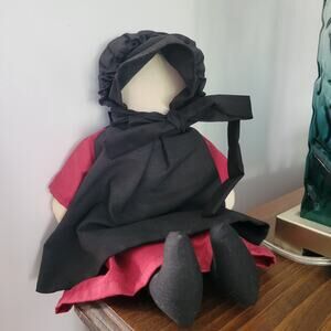 Vintage 1983 Pixie Enterprises 12" Amish Cloth Doll, Red Dress